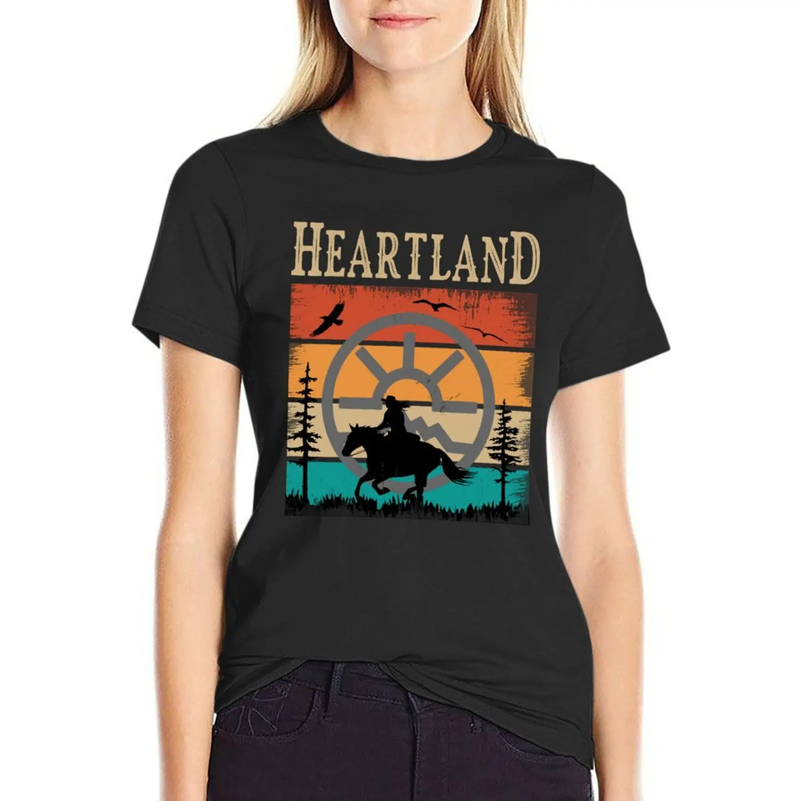 

Heartland,Heartland Ranch,sunset heartland,Heartland Retro Vintage, Horse Lovers, Horse Owner T-Shirt summer tops Women t shirt