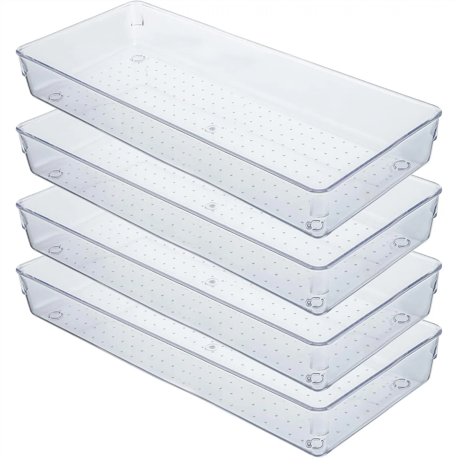 

Clear Drawer Organizer Bins 4-Pack, 15x6x2 Inch Desk & Kitchen Drawer Dividers for Utensils, Makeup, Jewelry, Office, Craft