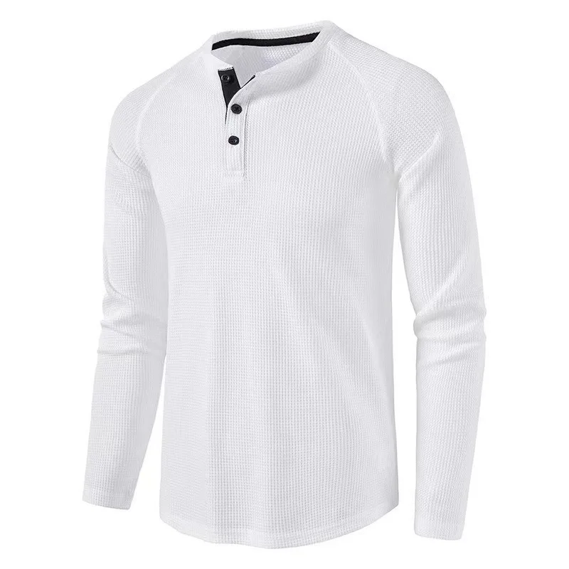 Autumn Men's Pullover Button Checkered Men's Long Sleeved T-shirt Men's Soft and Warm Casual Versatile Men's Clothing image 5
