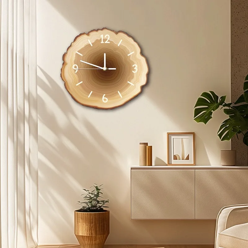 

Advanced sense modern minimalist clock wall clock imitation tree grain texture printing living room art silent