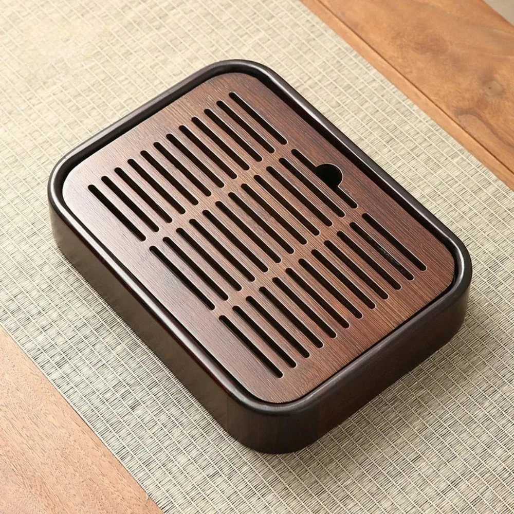 

Bamboo Tea Tray with Drainage Kung Fu Serving Board Natural Wood Table Organizer for Home Office Tea Ceremony Set