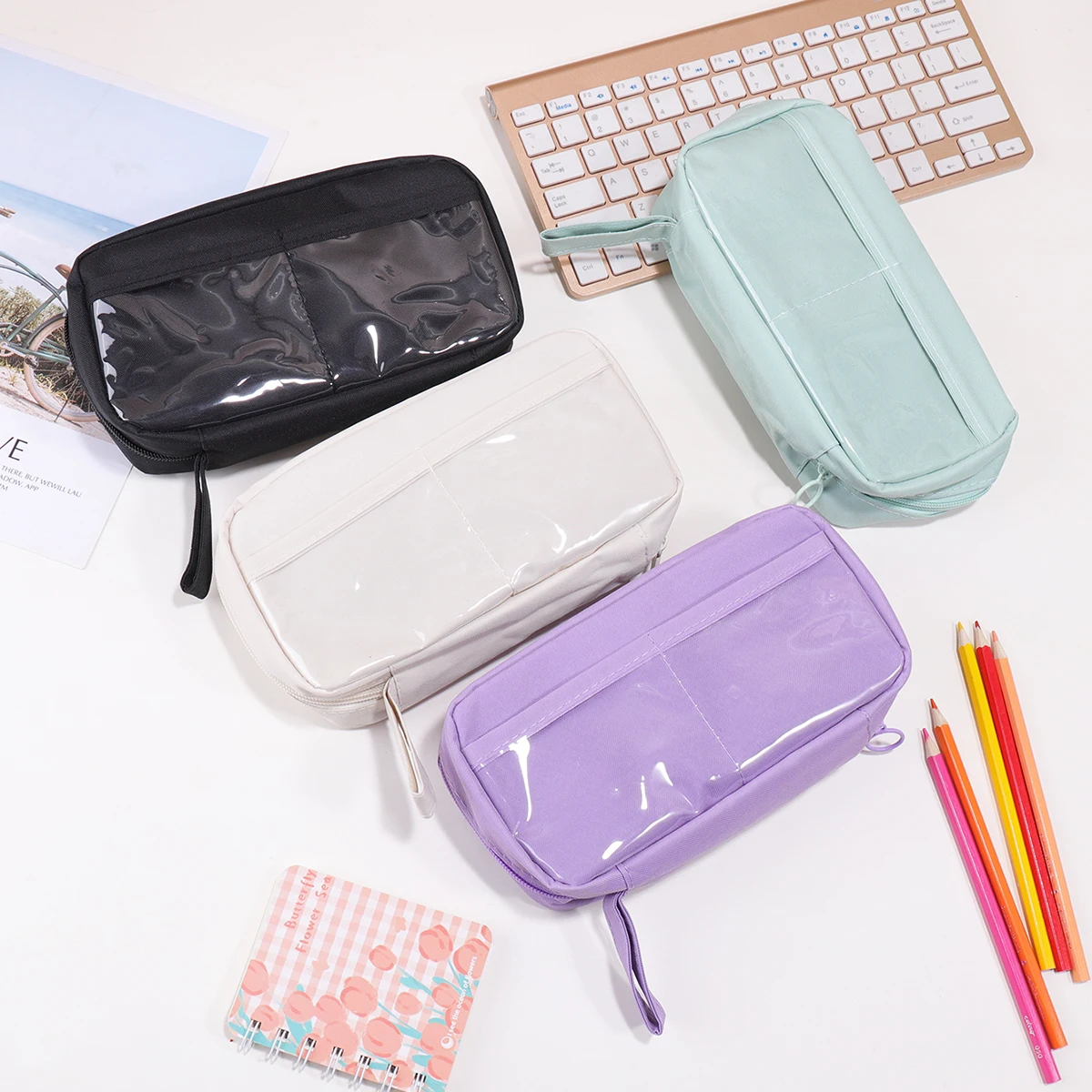 Large Capacity Multi-compartment  Wrist Strap Zipper Pen Case For Teens Students School Office Travel Stationery Organizer