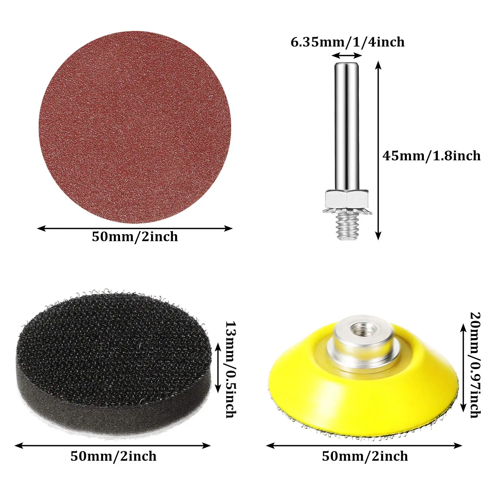 2 Inch Hook and Loop Sandpaper Kit 428 Pcs Assorted Grit 40-3000 with 1/4 Inch Round Shank Backing Pad Soft Foam Buffering Pads