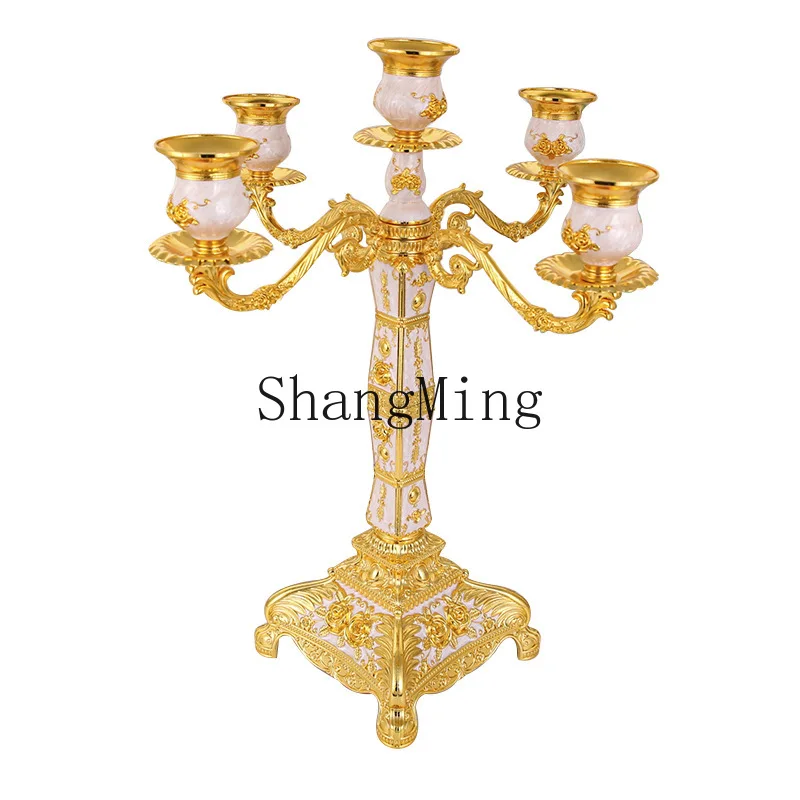 

PYH light luxury gold retro home decoration romantic wedding candlelight dinner bronze alloy candle holder