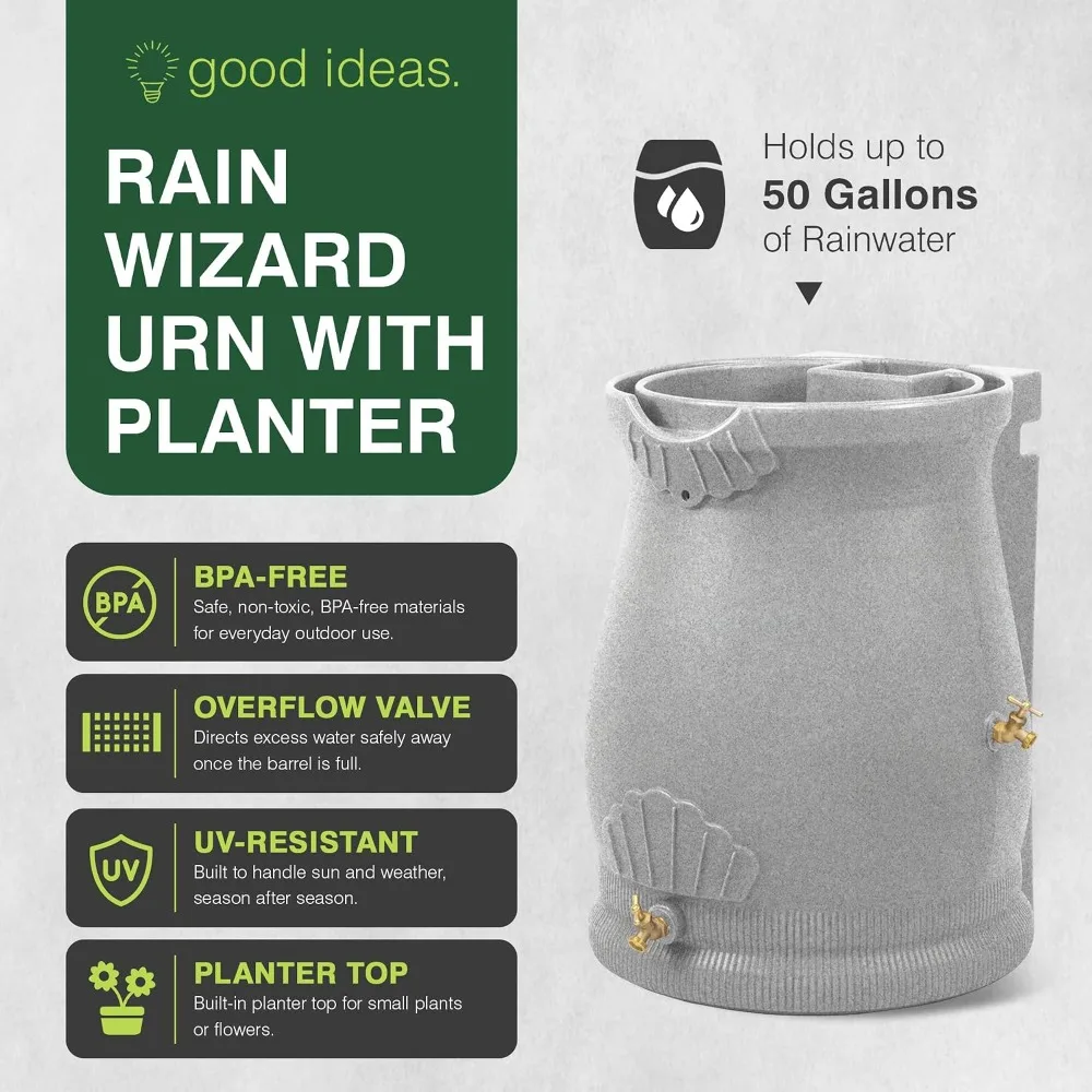 Urn Shaped Water Collection Barrel 50 Gallon, 4 Pack