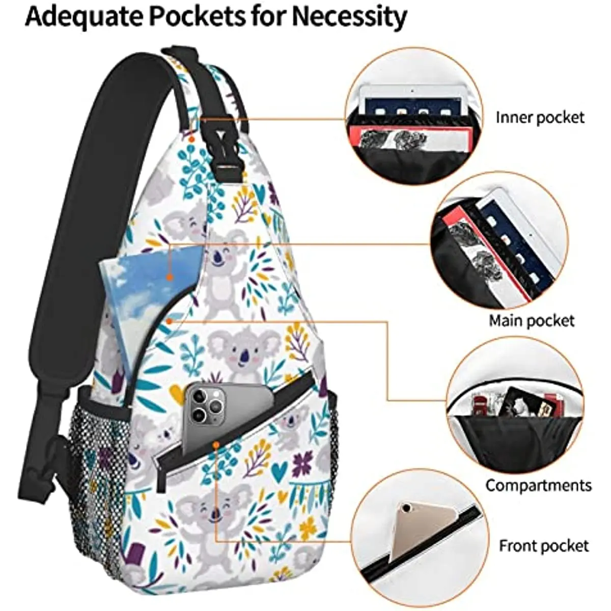 Koala Small Crossbody Backpack Sling Bag for Women Men Travel Hiking Chest Bag Daypack Kawaii Backpack for School Outdoor