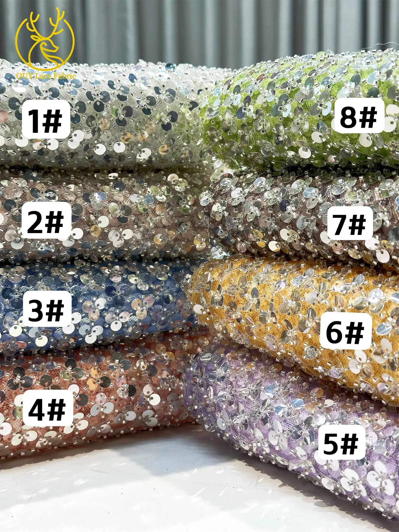 Neues Design Afrikanischer Pailletten-Spitzenstoff 2026 Hochwertiger Nigerianischer Perlen-Tüll-Spitzenstoff für Damen Party Hochzeitskleid Nähen – Detail 3
