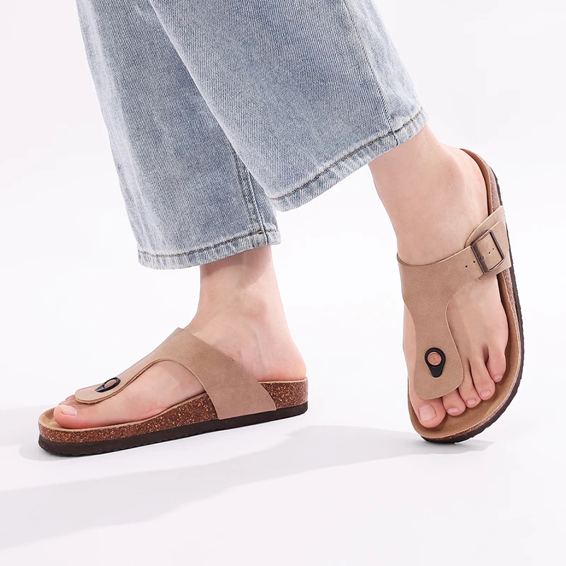 Gacimy Vrouwen Kurk Klompen Sandalen Zomer Mode Suède Slipper Met Verstelbare Gesp Dames Platte Sandaal Outdoor Casual Slippers