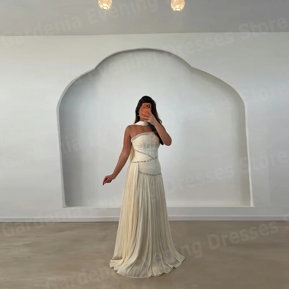 Gorgeous A Line Women's Evening Dresses Strapless Sleeveless Prom Gowns Vestidos Para Mujer Customized Beading Robe De Soirée