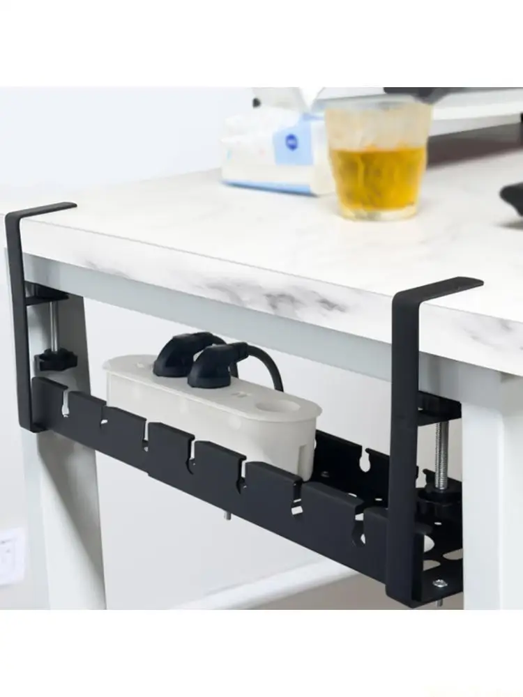 M5TD Adjustable Under Desk Cable Tray Retractables Organizers Not Drill Installation Iron