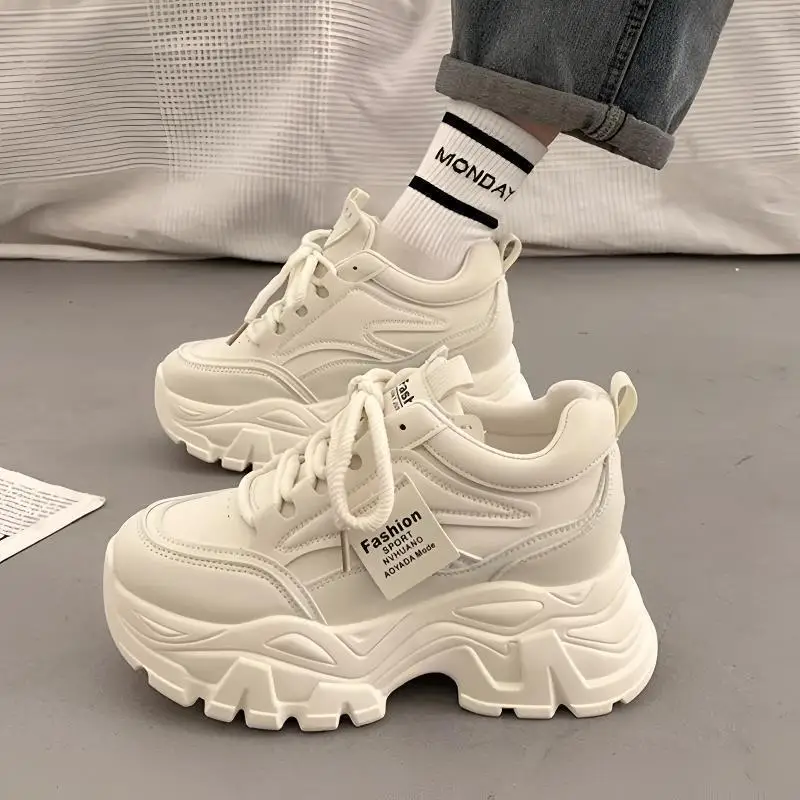 2025 Womens Dad Shoes Korean Thick Bottom High Top Casual Sneakers Fashion Women Increasing 7cm Sneakers Chunky Vulcanized Shoes image 4