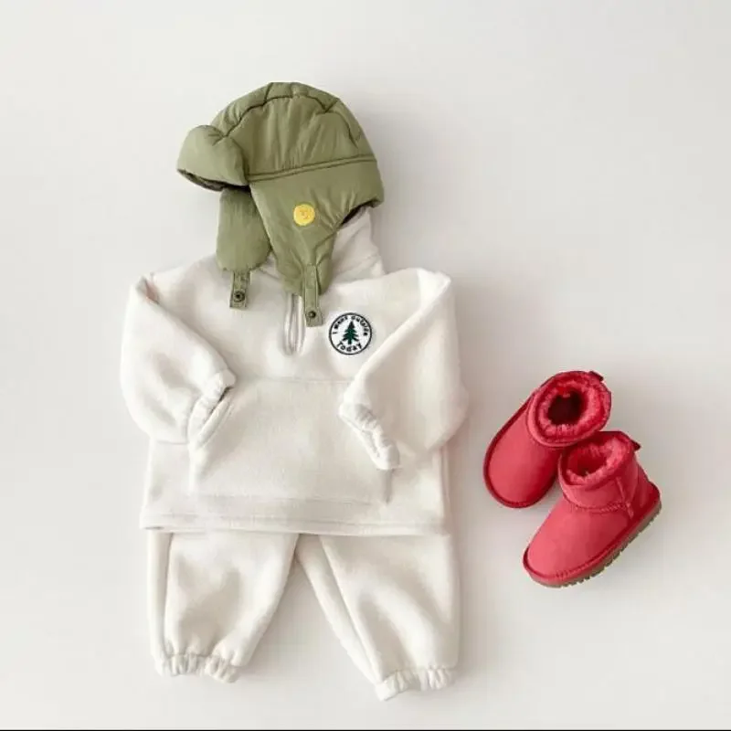 Baby Boys Clothing Sets Children Thicken Sweatshirt Kids Clothes Girls Solid Cotton Long Sleeve Pullover Tops+ Pant Suits 2pcs