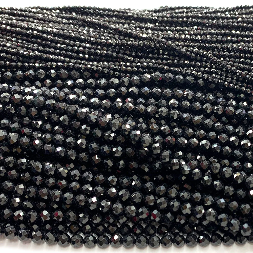 

Veemake Black Tourmaline Natural Gemstones DIY Necklace Bracelets Earrings Faceted Small Round Women's Beads For Jewelry Making