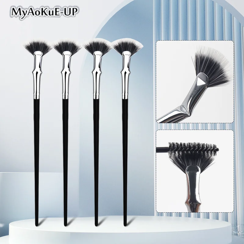 1/2pcs Fan-shaped Eyelash Brush Bent Lash Extension Makeup Brush With Protective Sleeve Mini Highlight Powder Smudge Beauty Tool