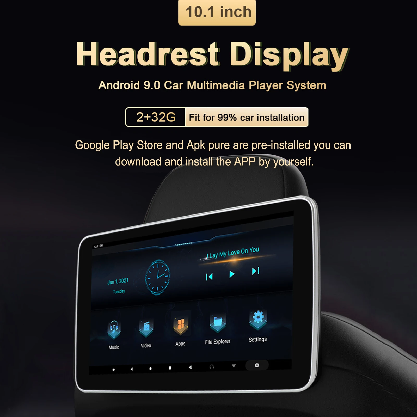 

10.1inch Headrest Monitor Display IPS Android Tablet Touch Screen For Car Rear Seat Player Video Music FM Bluetooth