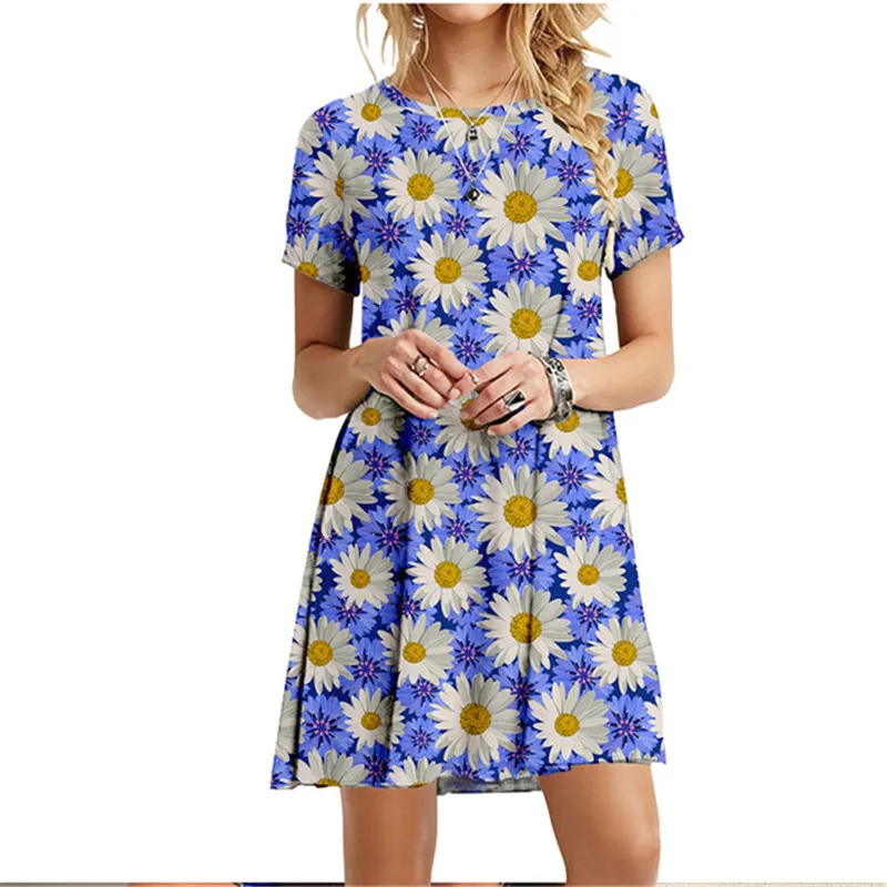 3D Green Leaves Floral Printed Mini Dress For Women 2022 Summer Loose Oversized Casual Short Sleeve O-Neck A-Line Dress Sundress