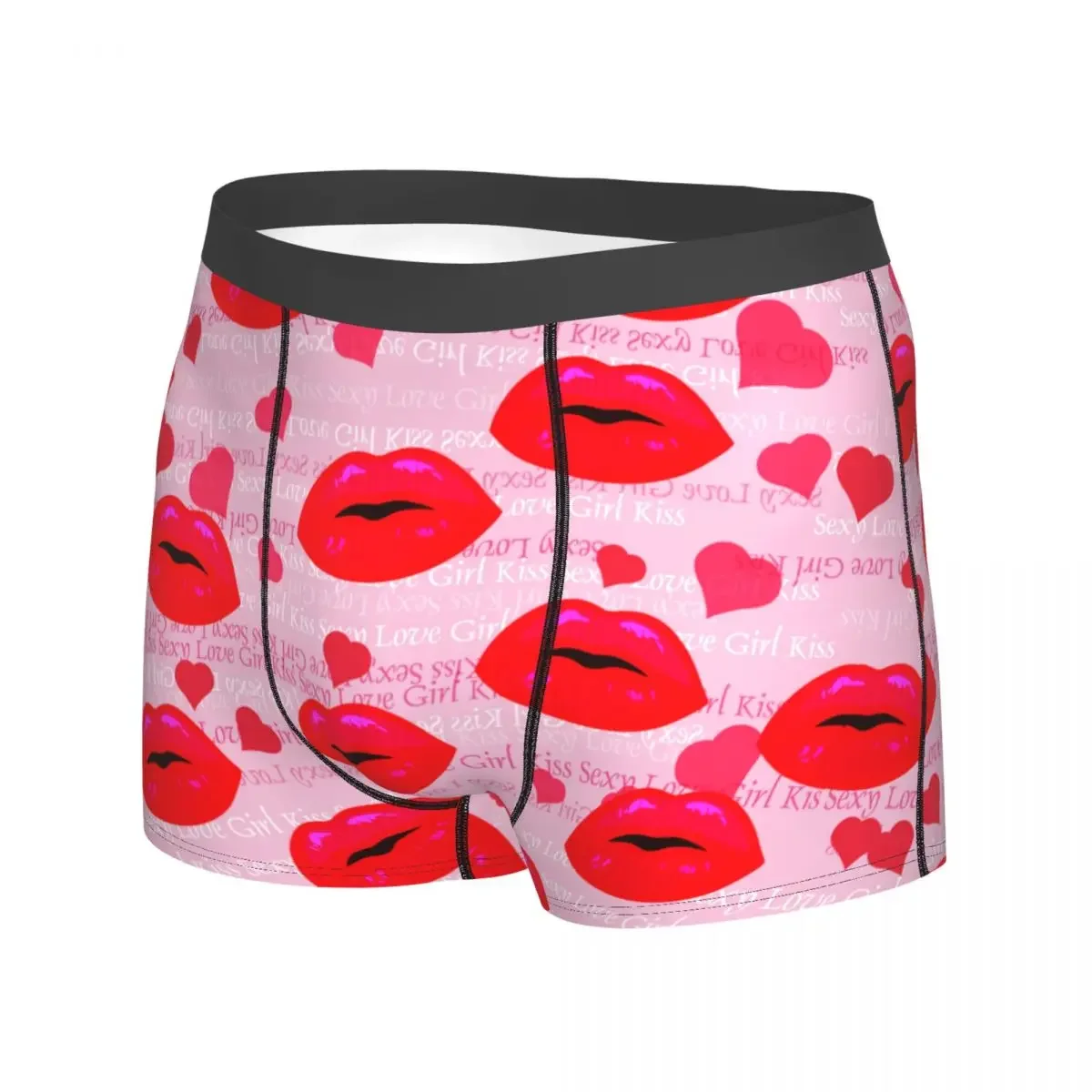 Men Lips Heart And Frond Underwear Humor Boxer Briefs Shorts Panties Homme Soft Underpants S-XXL