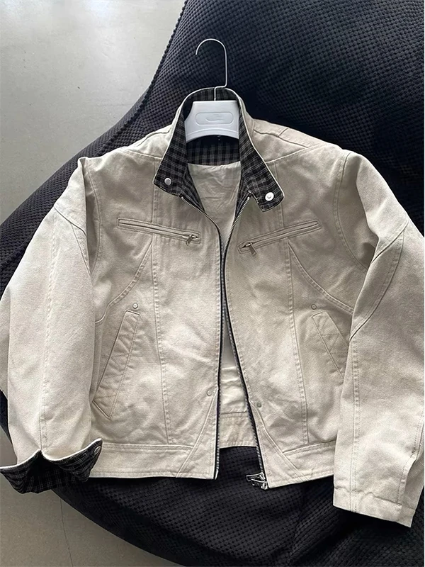 

Cleanfit Heavyweight Waed Casual ort Wide Workwear Jaet Stand Collar Men's Spring Autumn Harington Coat Polyester Fiber