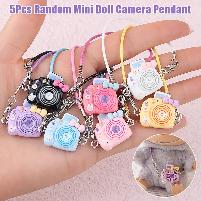 

Group of 5 Mini Doll Camera Ornament Cute Labubu Toy Accessory Cartoon Pendant Dollhouse Decoration Child Toys