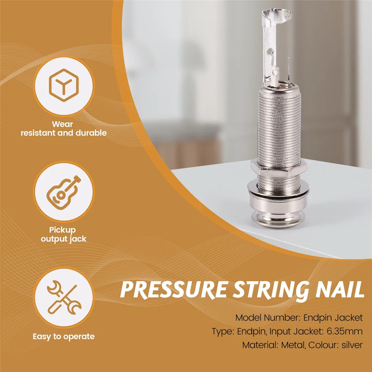 A44T10PCS لاقط الجيتار Endpin الناتج جاك النيكل حزام قفل الكروم