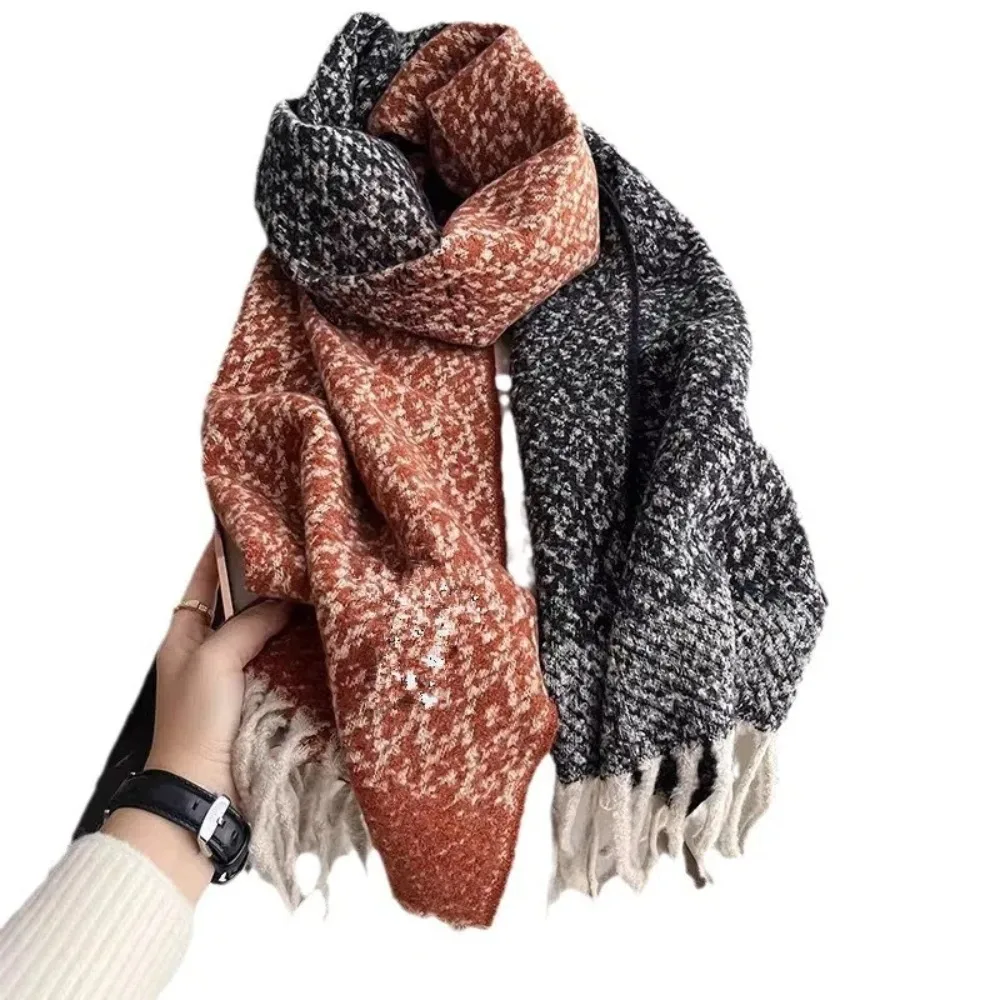 Acrylic Fibres Gradient Knitted Scarf Warm Soft Contrast Colored Thick Shawl Starry Sky Pattern Long Double-sided Tassel Scarf