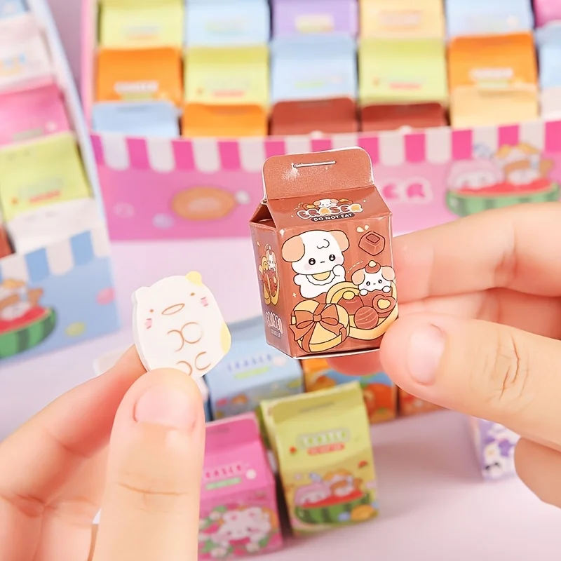 12 Pieces of Random Bulk-Packed Items [No Large Packaging Box] Milk Carton Erasers Cartoon Sandwich Erasers Crumb-Free Super Clean Cute Blind Box Stationery Small Gifts Classroom Rewards Student Prizes Back-To-School Season Gifts Party Favors