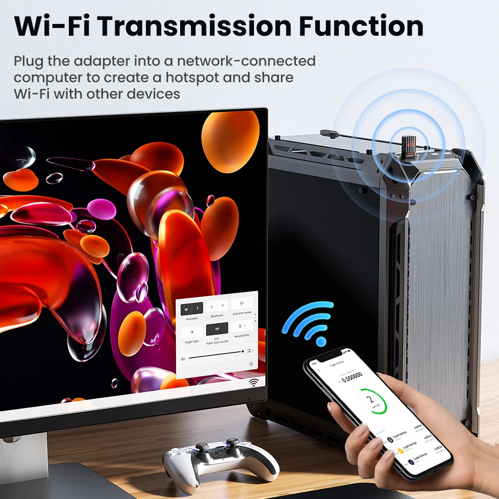 Toocki USB بلوتوث واي فاي محول 2 في 1 الارسال ثنائي النطاق 2.4G/5G AX900 WiFi 6 900Mbps محول لاسلكي بطاقة الشبكة للكمبيوتر