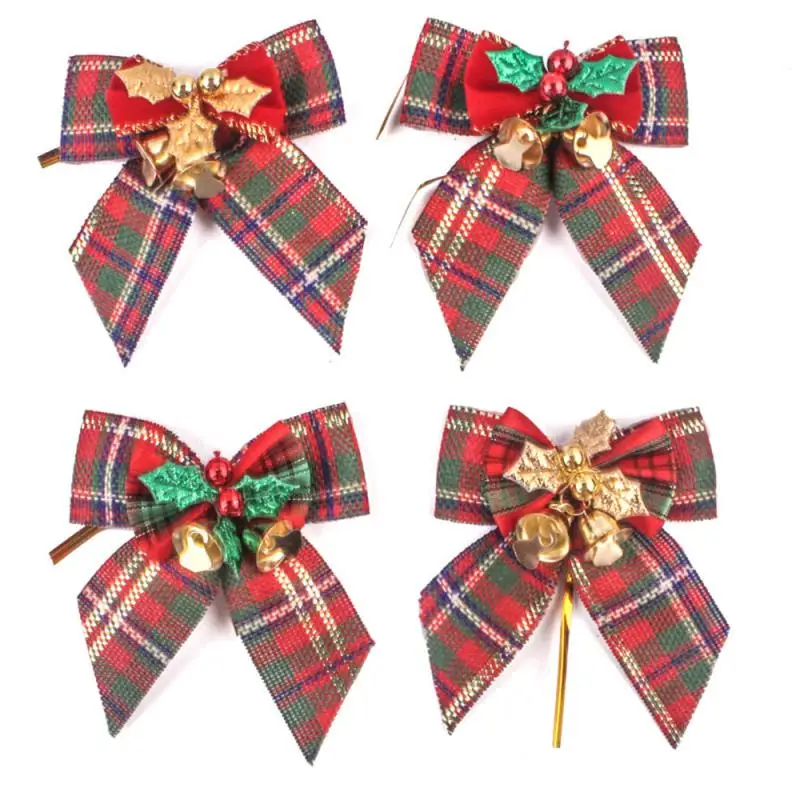 2025 Linen Mini Bow Christmas Tree Decoration Leaf Jingle Bell Bow Decorations Christmas Ornaments Bowknot Crafts