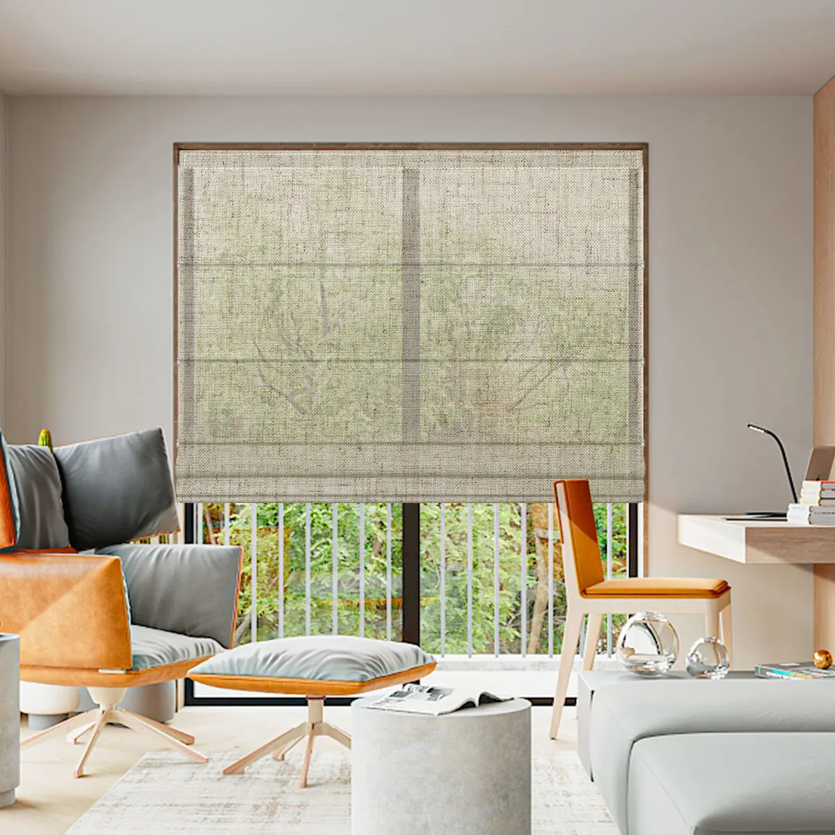 

Cordless Roman Shade Window Roller Blinds Customizable Hidden Handle Large Size Support with Elegant Fabric