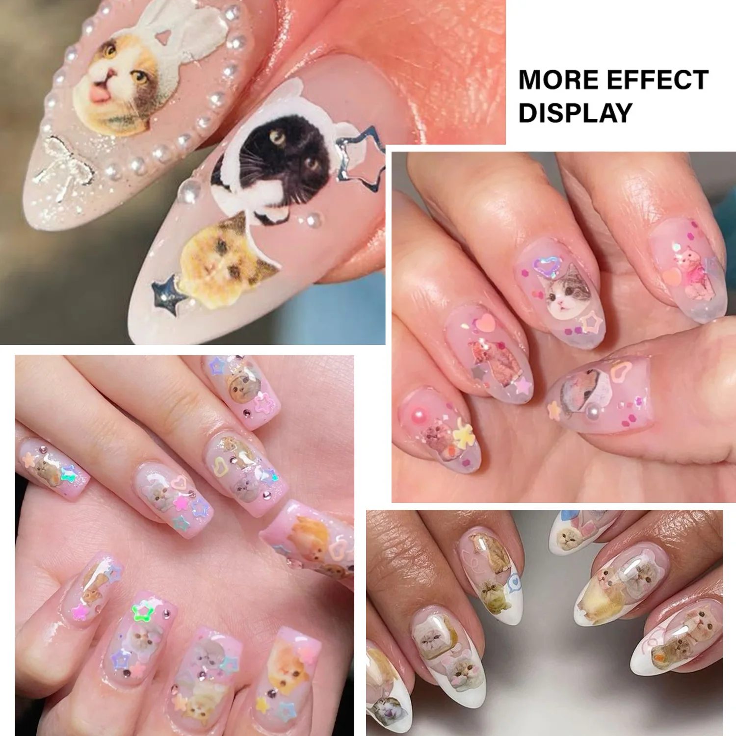 30 Stück Niedliche Hunde Katzen Tier Hasen 3D Cartoon Relief Selbstklebende Nagelkunst-Aufkleber Süße Welpen Kätzchen Stern Maniküre – Detail 11