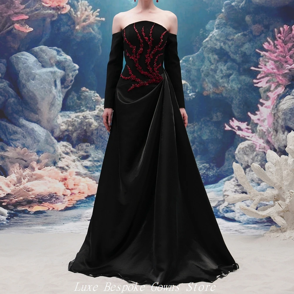 

Women's A-line Evening Dresses Floor-length Strapless Sleeveless Prom Dresses Fashion Sequined Flowers Draped Customized Gowns
