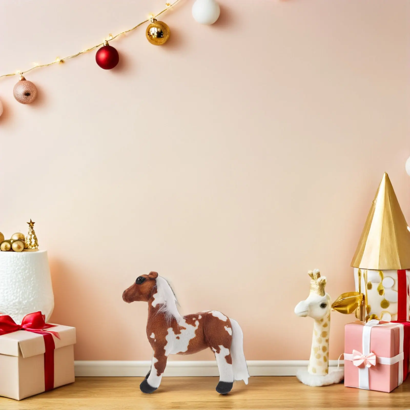 

Brown Zodiac Horse Stuffed Animal 26x26cm Realistic Standing Design Spring Festival Home Decor 2026 Chinese Lunar New Year