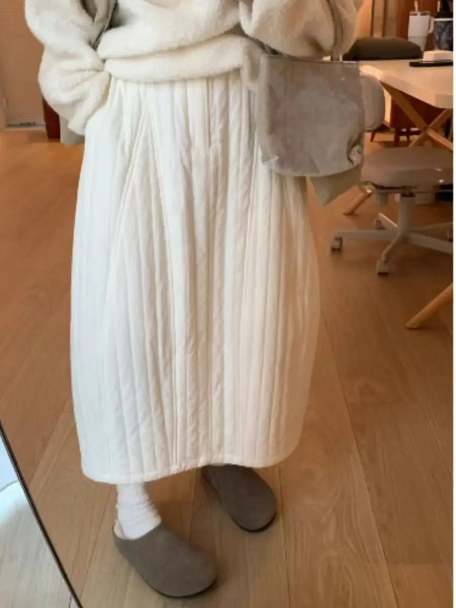 Thickened Cotton Casual High Waist Half-length Skirt Women's Autumn Winter Loose plus Size Versatile Mid-length Bloomer Skirt