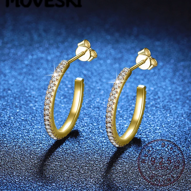 

MOVESKI 925 Sterling Silver Gold Plated Moissanite Earrings Paved CZ Huggie Stud Earrings Sparkling Daily Wear Jewelry for Women