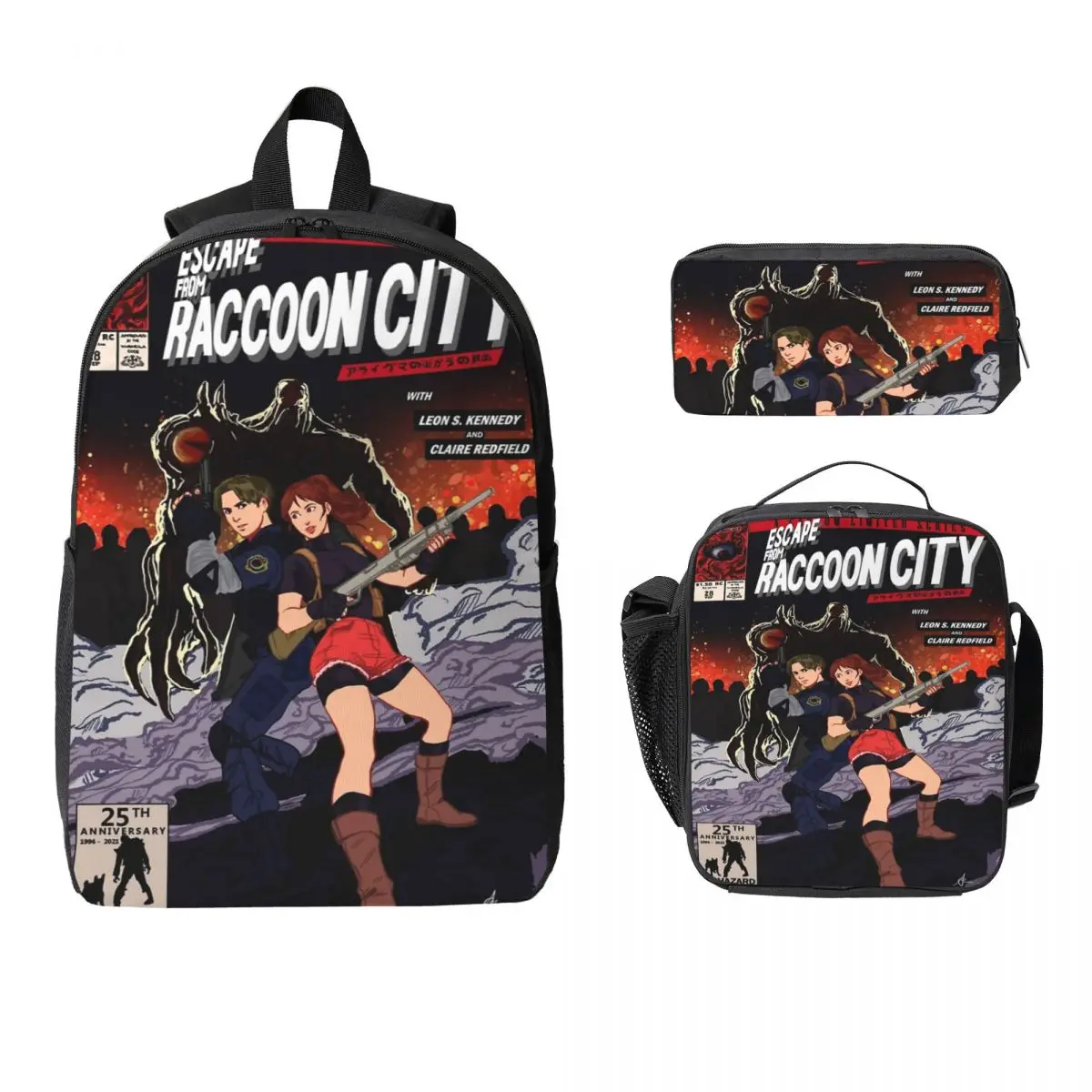 

3 шт., набор рюкзаков с игровыми принтами RESIDENTs EVILs для девочек и мальчиков, сумки для ручек, наборы сумок для книг с коробкой для завтрака для школьников, рюкзак