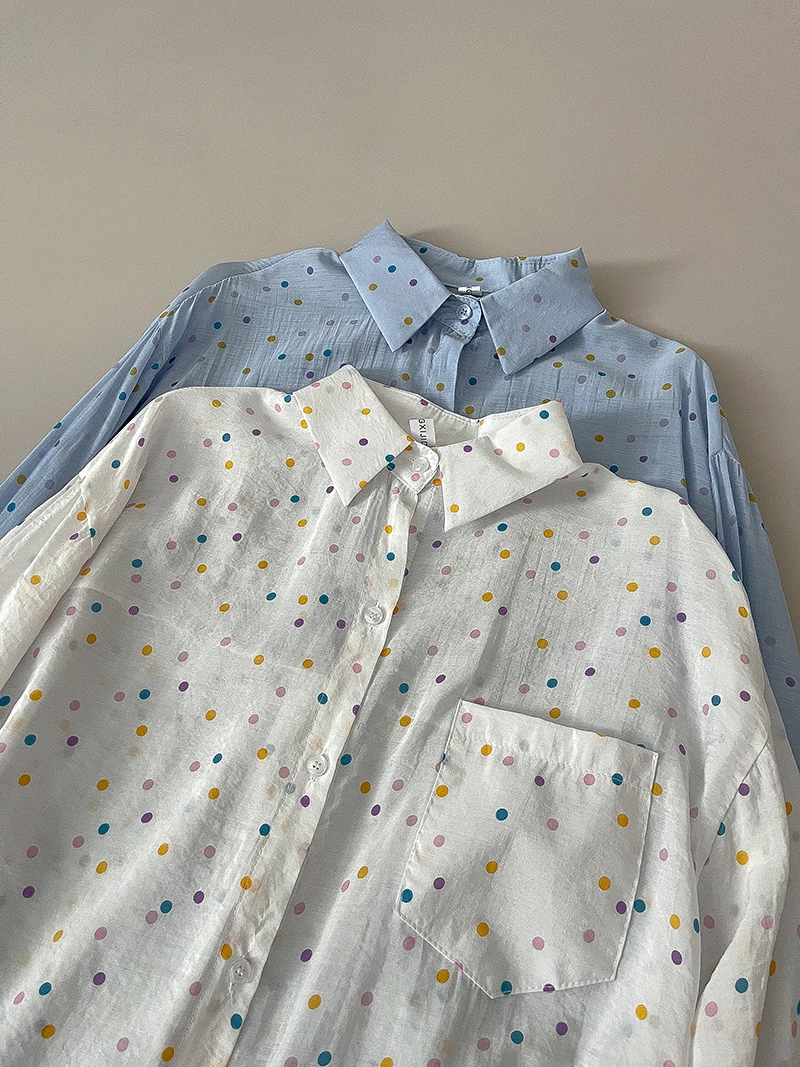 

Wedbleser Colorful Polka Dot Lapel Shirt 2025 Summer New Korean Women Clothing Personality Loose Sun Protection Cardigan Trend
