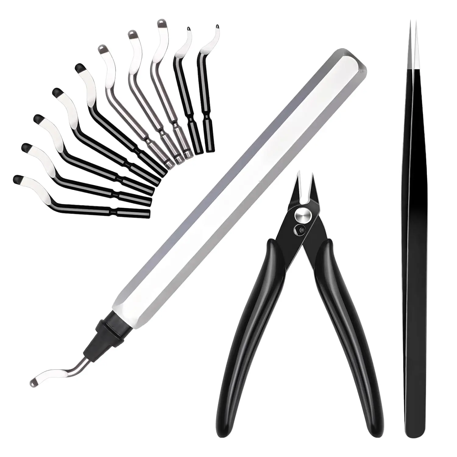 

13PCS Deburring Tool with 11 High Speed Steel Blades Edge Burr Removing Tool with Micro Cutter Tweezer for Resin Plastic Metal