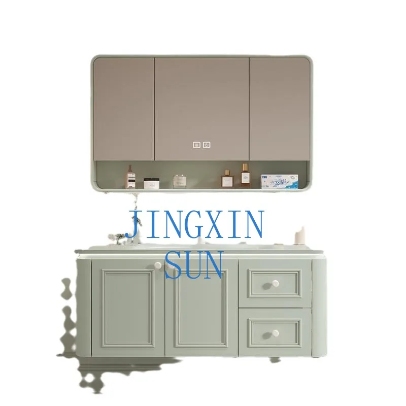 Oak bathroom cabinet arc with side cabinet ceramic integrated basin green  hand washing cabinet combination toilet face washing
