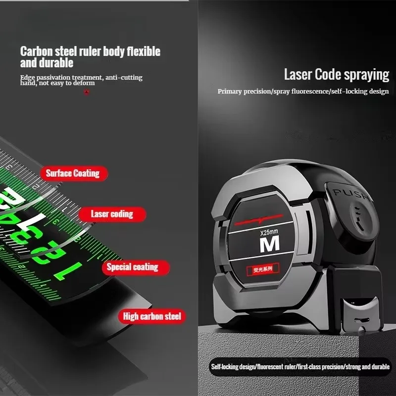 أداة قياس النجارة عالية الدقة شريط قياس 8 متر أدوات قياس منزلية قفل ذاتي شريط قياس 10 متر قابل للسحب