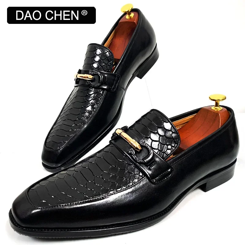 LUXURY DESIGNER MEN\'S LOAFERS SHOES BLACK SNAKE PRINT ORIGINAL MEN DRESS SHOES GENUINE LEATHER HANDMADE CASUAL SHOES MEN