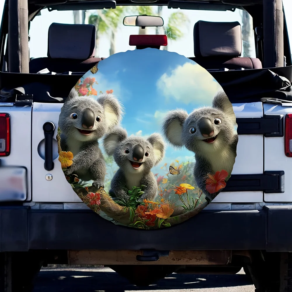 

Cute Koala Family Tire Cover Polyester Spare Wheel Protector for SUV RV Outdoor Travel