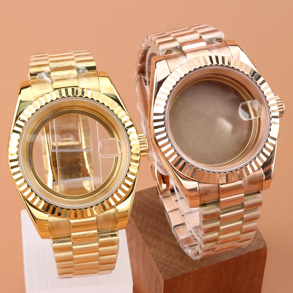 

Gold/Rose Gold 36MM 39MM Watch Case Gear Edge Case Sapphire Glass Fit DATEJUST NH35 NNH36 Movement 316L Steel Presidential Strap