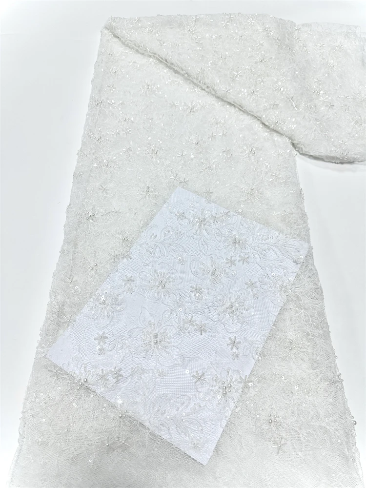 5Y رائجة البيع تصميم الأزياء أفريقيا جودة عالية التطريز الخرز صافي الدانتيل الترتر بألوان متعددة لفستان الزفاف أو الحفلات