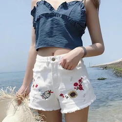 High Waisted Micro Shorts Womens Plus Size 4XL 5XL Summer Jeans White Short Woman Kawaii Denim Hole Shorts Embroidery Hotpants