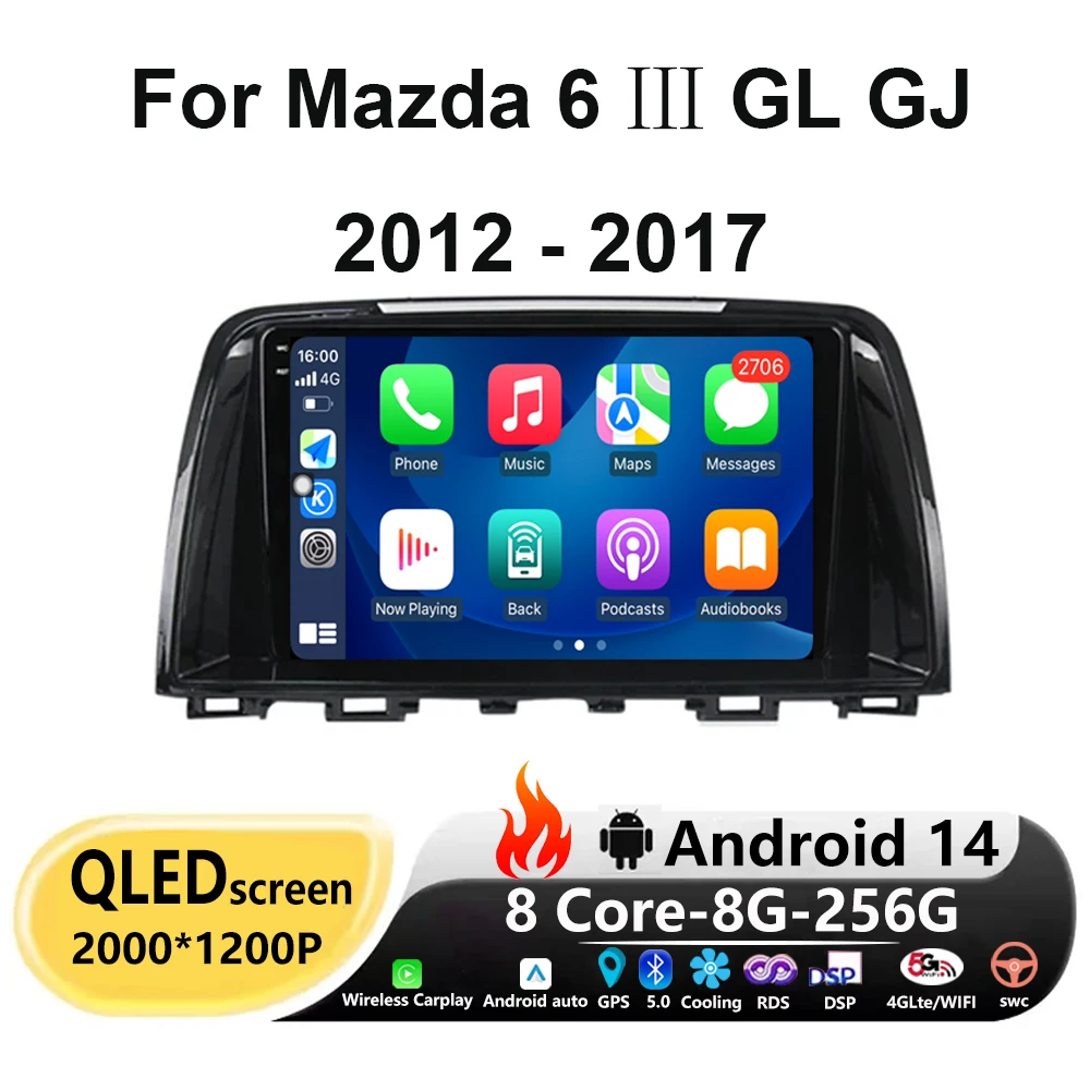 

360 Camera Carplay Auto Android 14 For Mazda 6 Ⅲ GL GJ 2012 - 2017 Car Radio Multimedia Video Player Navigation GPS 4G WIFI DSP