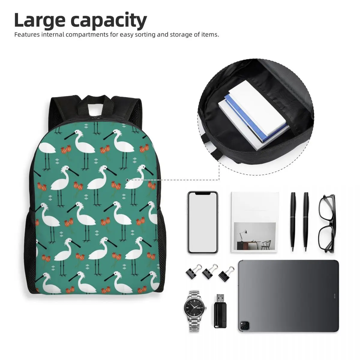 Spoonbills On Blue Backpack Student Boys Girls BookBag School Bag Computer Shoulder Bags