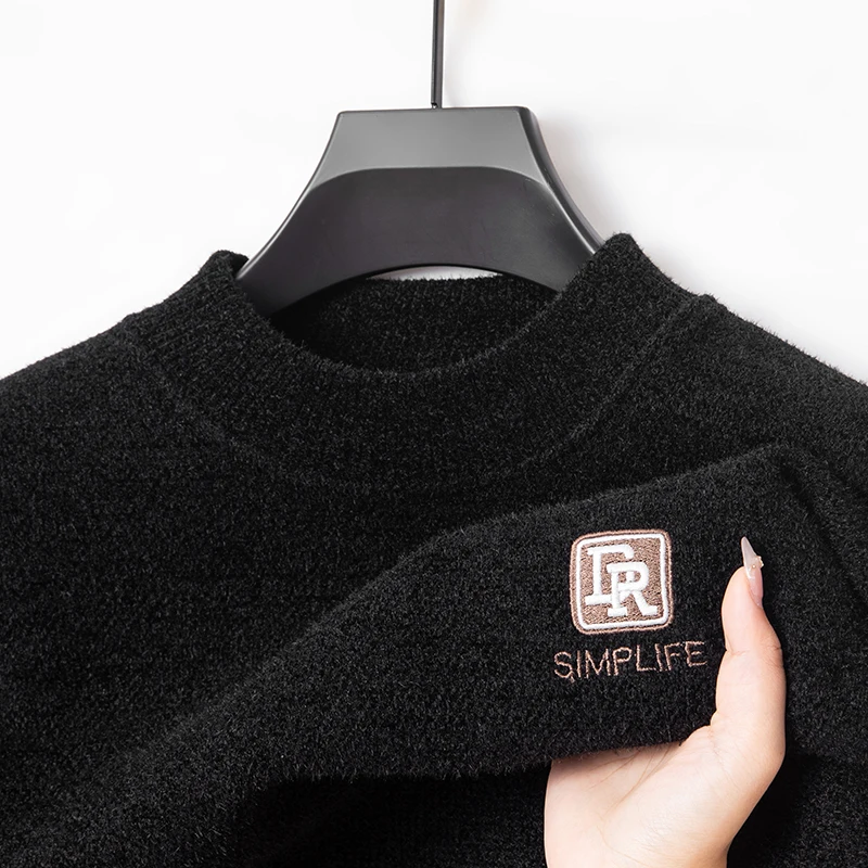 

Лидер продаж, высококачественный мужской пуловер с круглым вырезом, цельный флисовый свитер, зимнее новое поступление, теплый трикотаж с вышивкой, мужская одежда для отдыха