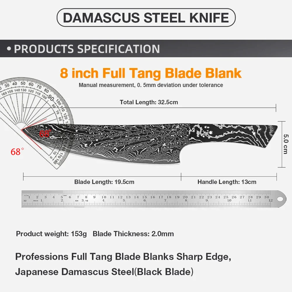 DIY 7.7 Inch Blade Without Handle Chef Knife 67-layers Damascus Steel 10Cr15Mov Cleaver Slicing Full Tang Japanese Kitchen Knife
