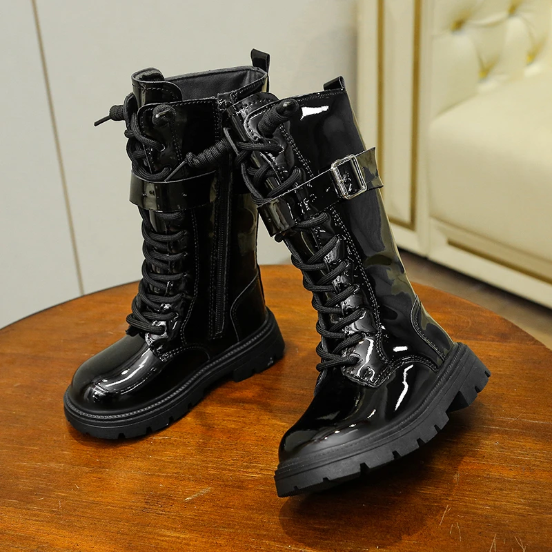 

Fashion Children Long Boots for Girls Patent Leather Princess Knight Boot Autumn/Winter Versatile warm Girl Shoebotas para niñas