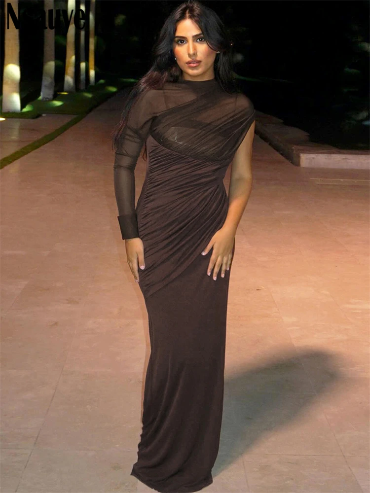 Nsauye Sexy Women Evening Party Elegant Bodycon Birthday Club Dress Outfit Mesh See Through Pullover Maxi Long Sleeve Dress 2025